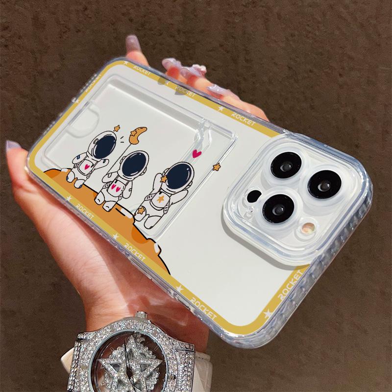 Card Slot Holder Silicone Wallet Pocket Case For Samsung S23 S24 S25 Plus iPhone 17 Air 16 14 Pro Max Oppo Reno 10 11 12 Pro Cover Clear Phone Bumper