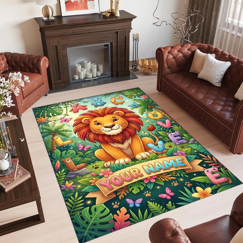 Leopard Theme Crystal Velvet Floor Rug Personalized Custom Name Text Warm Carpet Home Decoration