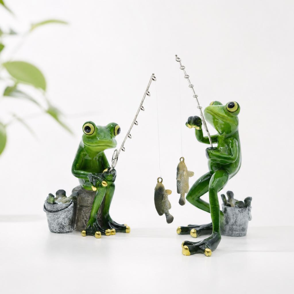 Resin Fishing Figurine for Garden Yard Home Decoration - Cute Animal Sculpture Outdoor Decor