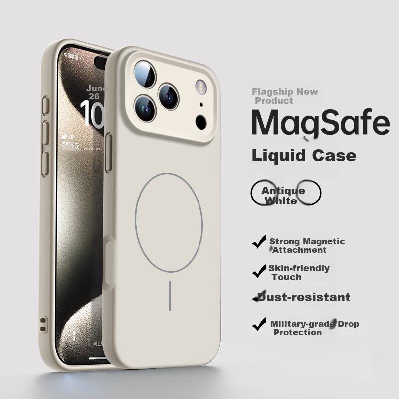 NEYAA Apple iPhone 17 Pro Case Full Coverage Ultra-Thin Magsafe Magnetic Liquid Silicone Shockproof Minimalist Unisex Antique White