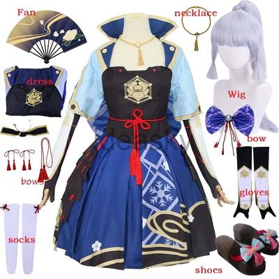 Spiel Ayaka Kamisato Cosplay Kamisato Ayaka Cosplay Kostüm Frauen Halloween Kleid Perücke Schuhe Fan Pettcoat