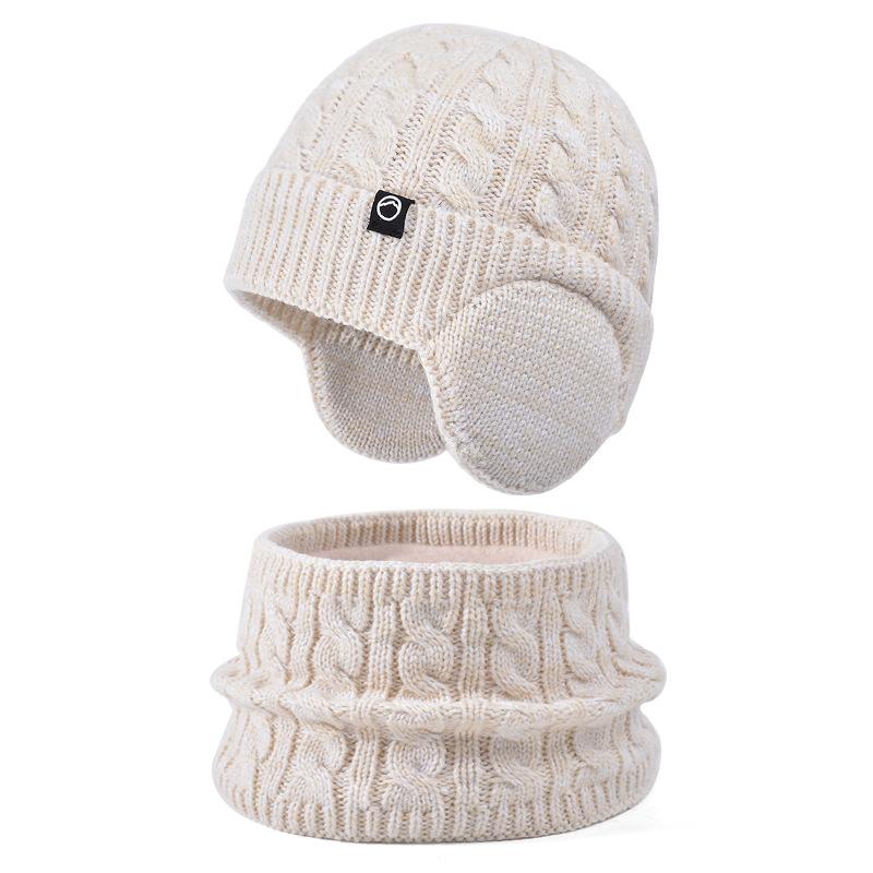 Winter Plush Thick Children's Hat, Scarf Gloves, Three Piece Set, Men's and Women's Outdoor Windproof Ear Protection, Warm Knitted Hat