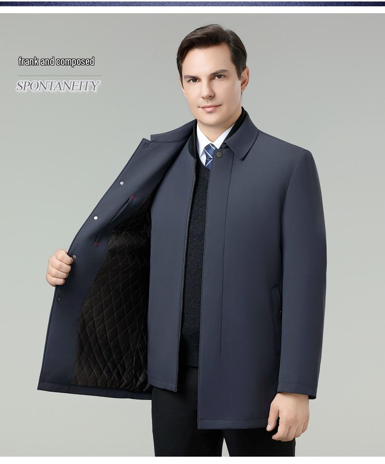 Men's Winter Down Jacket: Removable Liner, Warm Lapel Coat, White Duck Down, Middle-Aged Business Style