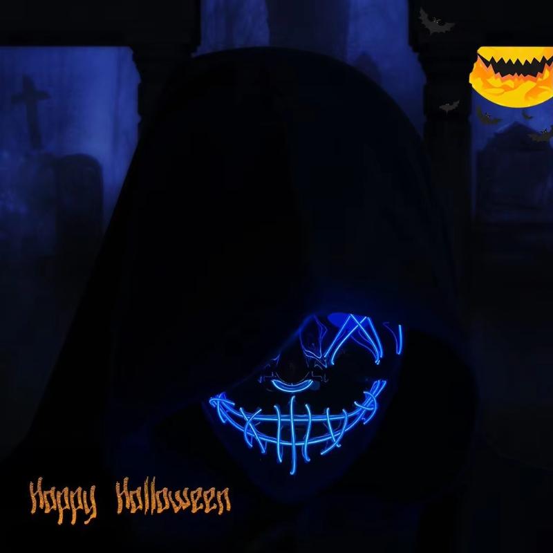 Cold Light Halloween Mask Ghost Dance Led Luminous Black V Mask Masquerade Party Bar Mask Blood Horror Thriller Ghost Face Props