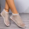 Summer sexy large size flat hollow sandals women's summer new round head sandals diamond short boots