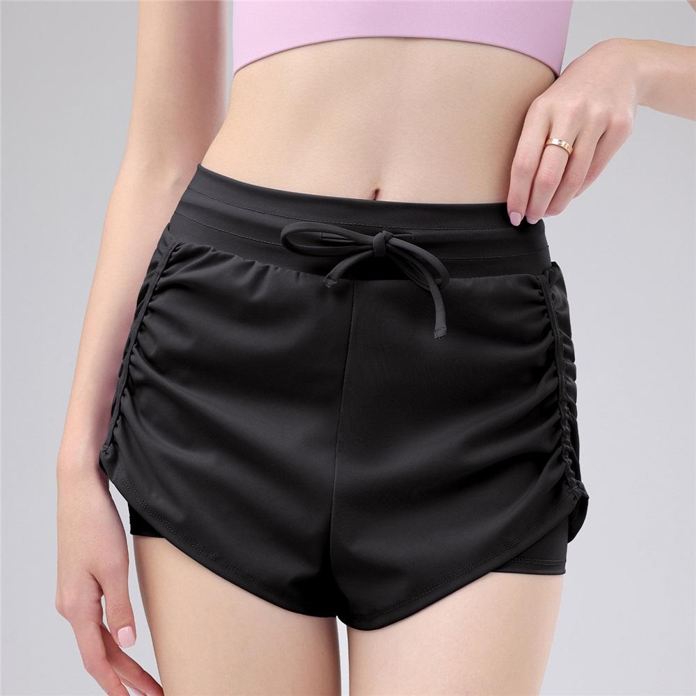 Summer High-waisted Pleated Drawstring Fake Two Pairs Of Casual Yoga Pants, Versatile Running And Sports, Anti-glare Training And Fitness Pants