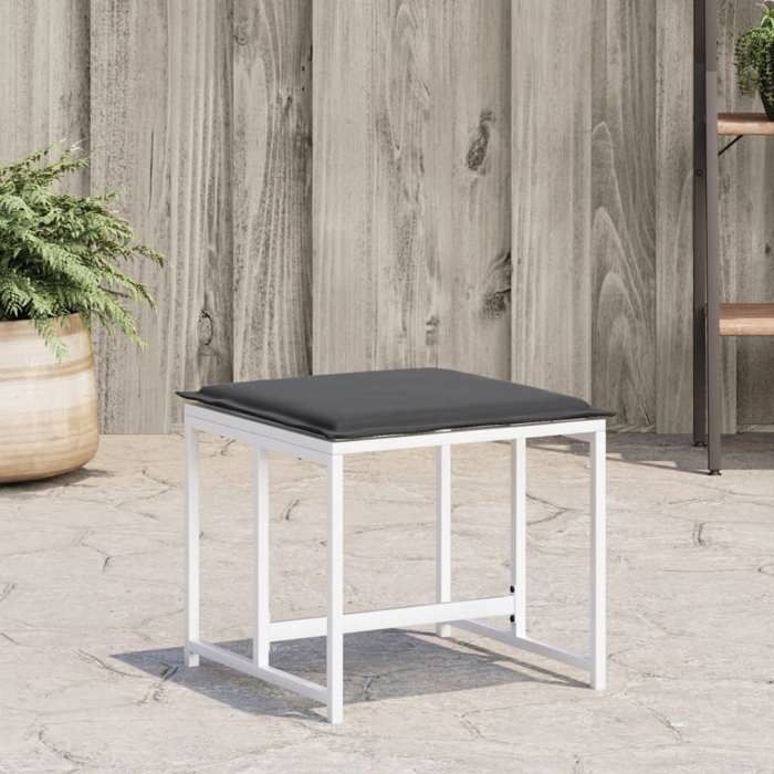 VidaXL Tabourets de jardin avec coussins 4pcs blanc acier et textilène, siège de jardin, tabouret d'extérieur, siège cube, 4008591