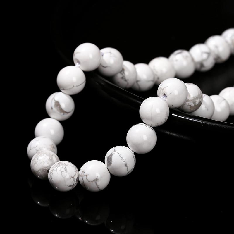 Natural Stone White Turquoise Beads Round Loose Spacer Howlite For Jewelry Making Handmade Bracelet Diy Necklace Accessory 15"