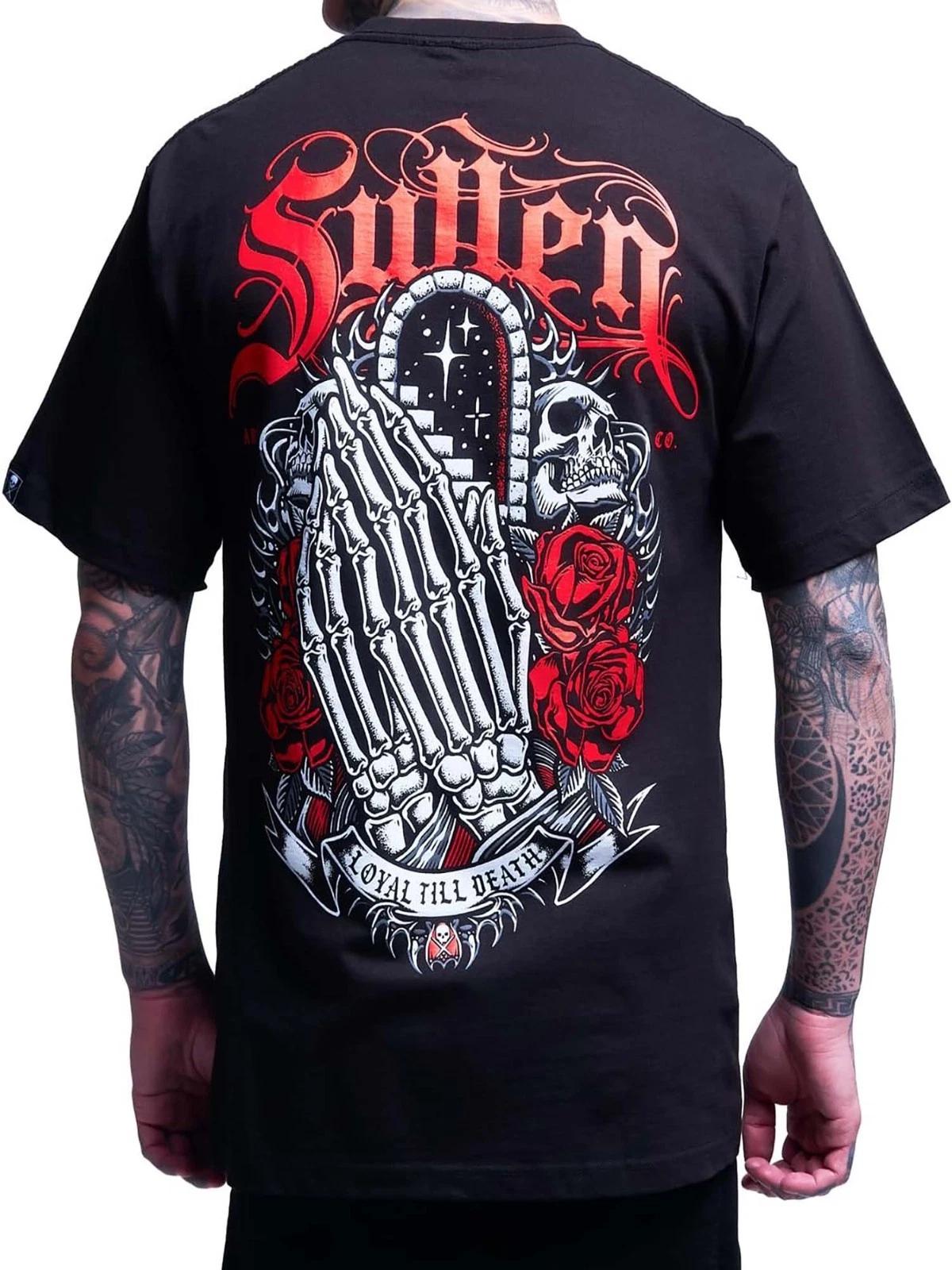 Sullen Men s Loyal Till Death Standard T-shirt Praying Skeleton Hands Tattoo Tee XXL