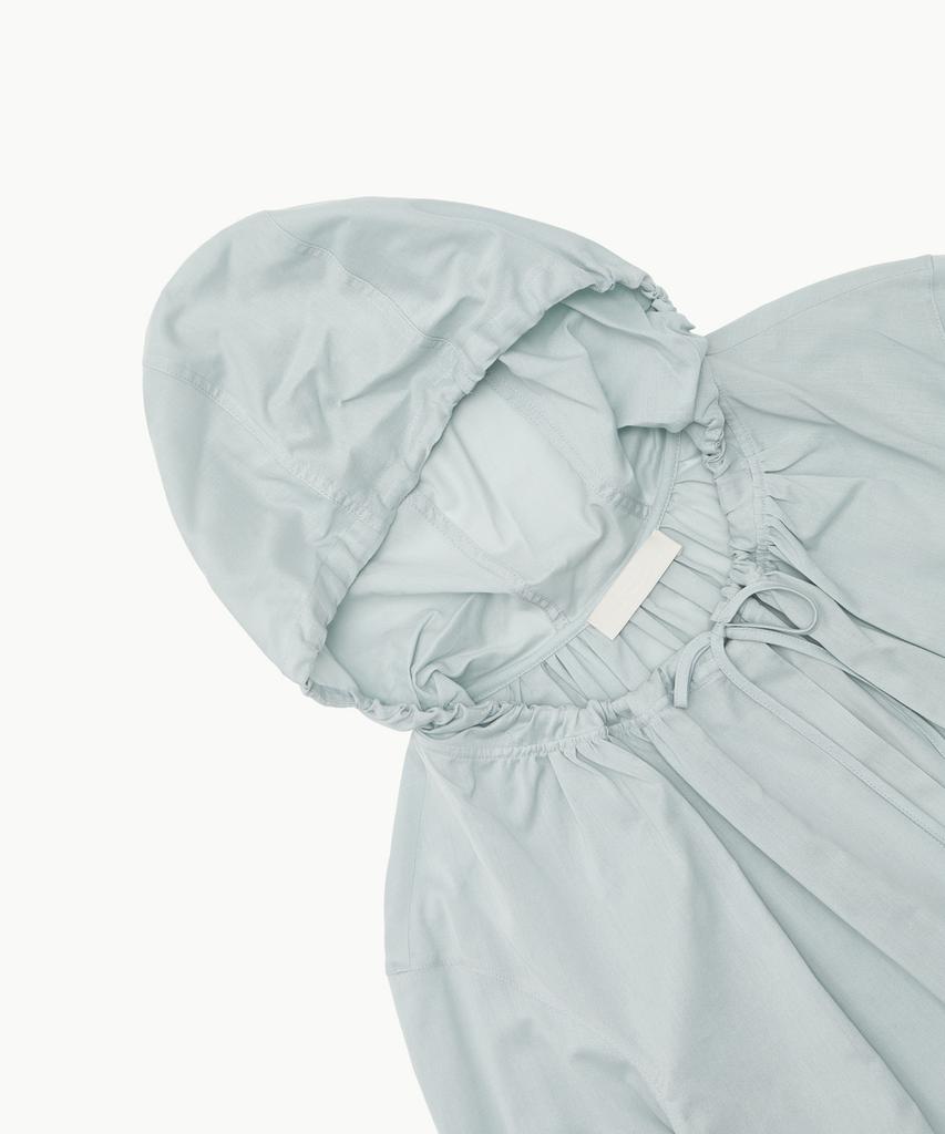 Amomento Sheer Shirring Hooded Blouse_Light Blue