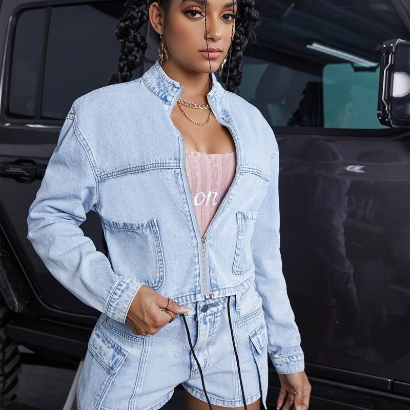 2025 Women s European and American Denim Jacket with Pockets XL