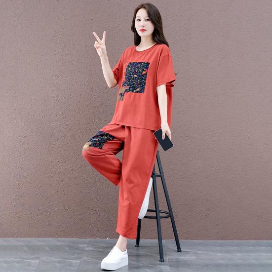 2 pezzi/set O-Collo manica corta abito casual tasche elastiche in vita stampa da donna top pantaloni corti Activewear streetwear