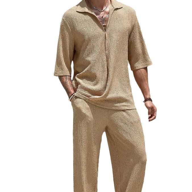 Set casual da uomo due pezzi Estate Rilassato Comodo Collo a revers Mezza manica Abito Pantalone