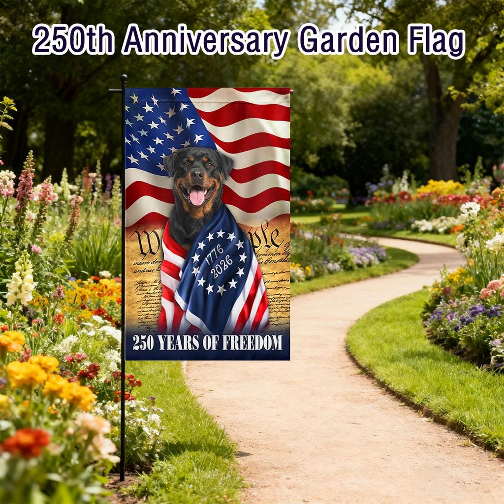 250 Years Commemorative Garden Flag Single Sided 30X45cm Patriotic Dog Design Durable Polyester Outdoor Decorative Banner