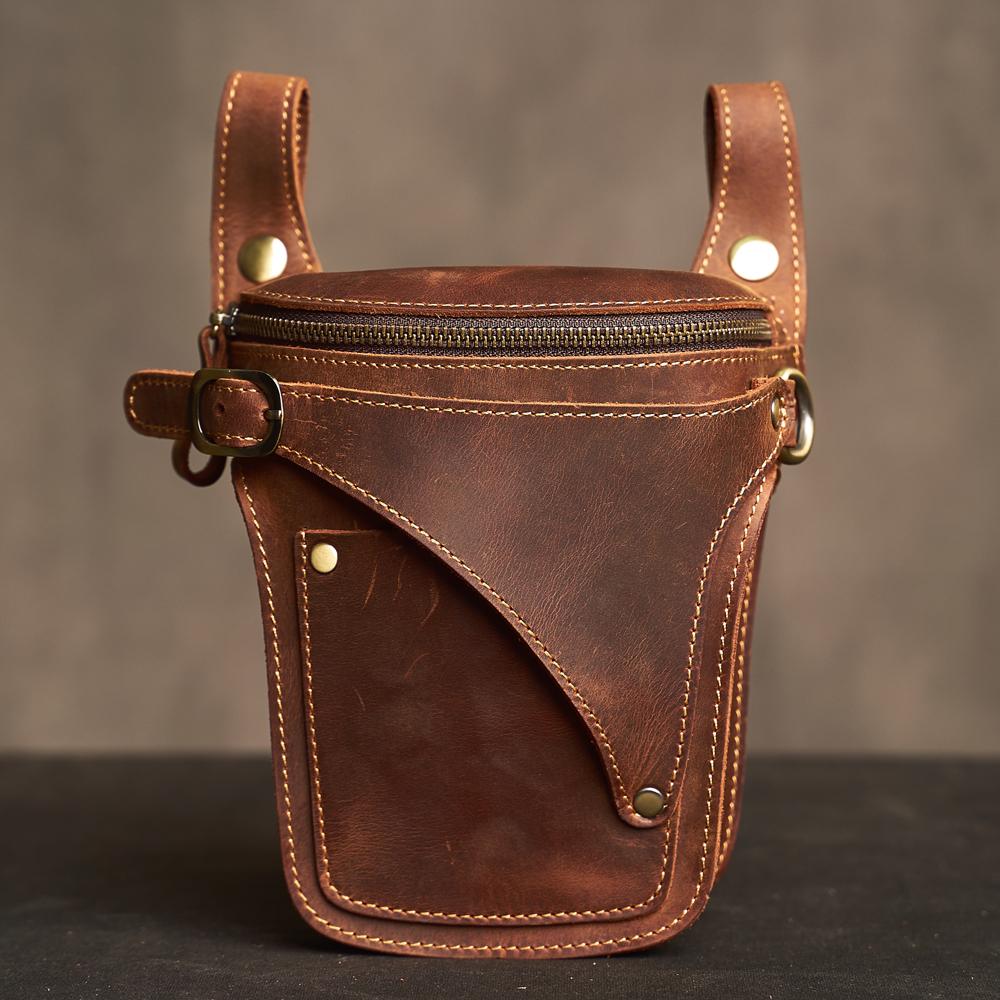 Genuine Leather Men's Waist Bag Retro style Phone Multifunctional Fashion Key Wallet Sports Phone Waist Bags For 6.5 In Phone