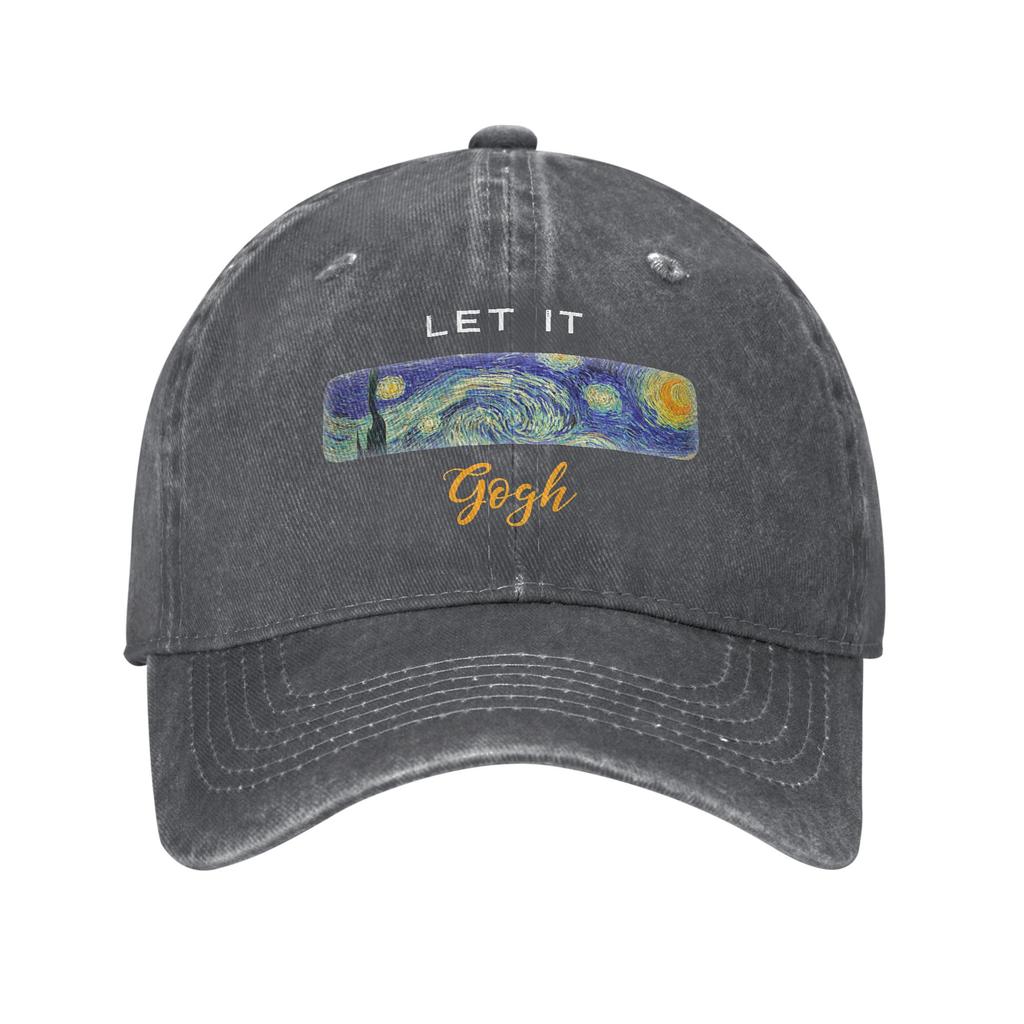 Let It Gogh Funny Vincent Van Gogh Starry Night Unstructured Baseball Cap Painting Distressed Washed Hat Adjustable Headwear