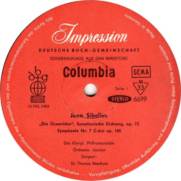 

LP Record SIBELIUS DAS KNIGL. PHILHARMONIS Die Oceaniden Symphonie Nr. 7Dur 6699 Germany Classical Used