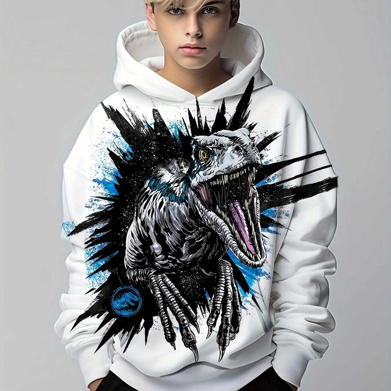 ETST WENDY 09 Nieuwe dinosaurus grafische Halloween jongenshoodie, lente en herfst kinderkleding met lange mouwen en casual sporttrui met capuchon 4-14 110