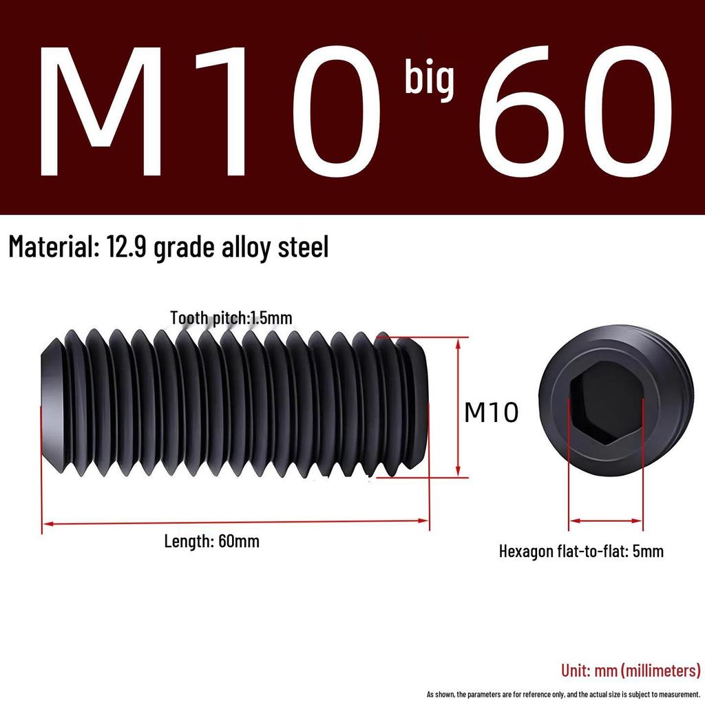 Grade 12.9 Hex Socket Headless Set Screw (M3-M16)