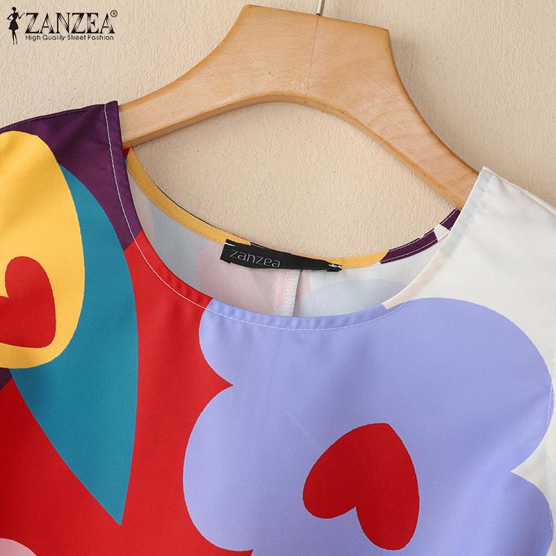 ZANZEA Women Casual Round Neck Loose Print Summer Sleeveless Tank Tops