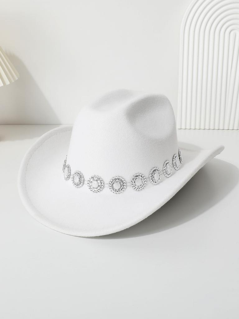 Western cowboy top hat men's and women's casual top hat flower sequined felt hat