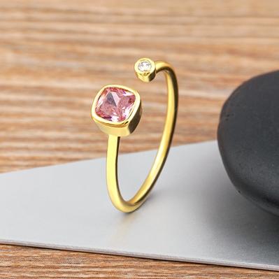 

Nidin Classic 7 Colors Gold Plated Adjustable Opening Rings Women Trendy Colorful Zircon Finger Jewelry Wedding Engagement Gift рожевий