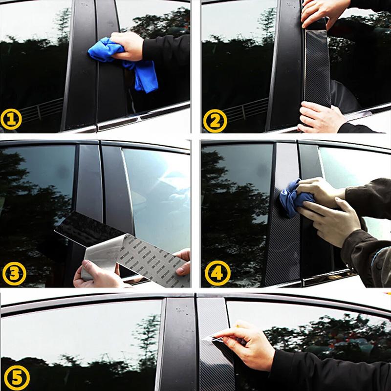 6pcs Door Window Center Middle Column BC Pillar Post Cover Mirror Effect Trim For Honda Civic Sedan 2006-2011