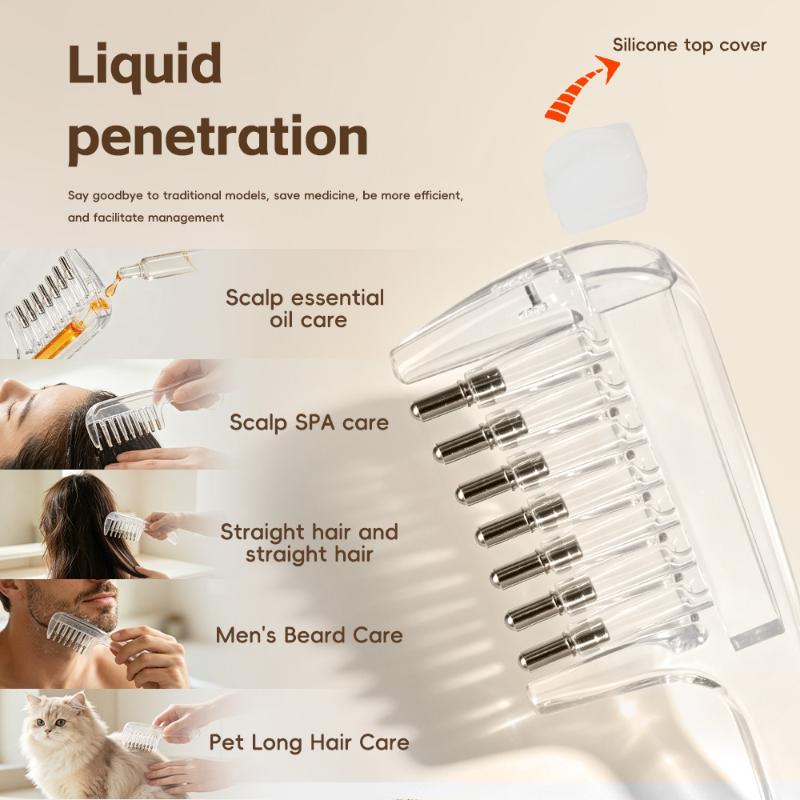 Unisex Transparent Essential Oil Applicator Massage Comb With Built-In Liquid Reservoir, Rolling Metal Teeth, Suitable For Women