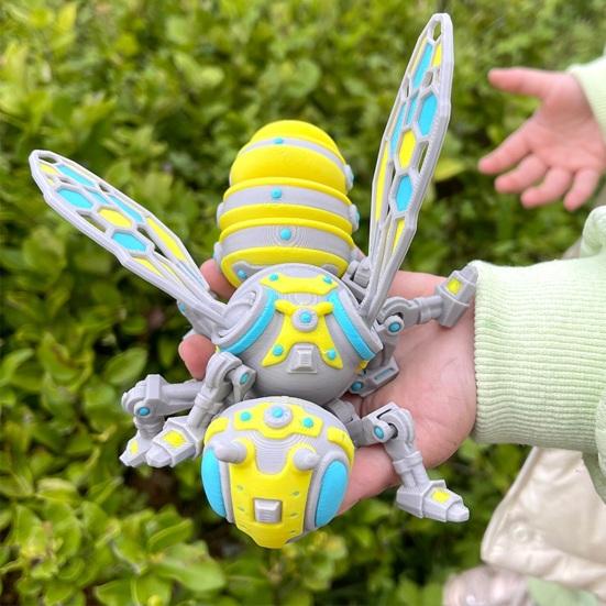 3D-printet Mekanisk Bi Figur, Samlerobjekt Cyberpunk Hvepsepynt med Bevægelige Led, Stresslindrende Leddelt Insekt Fidget Skrivebordslegetøj