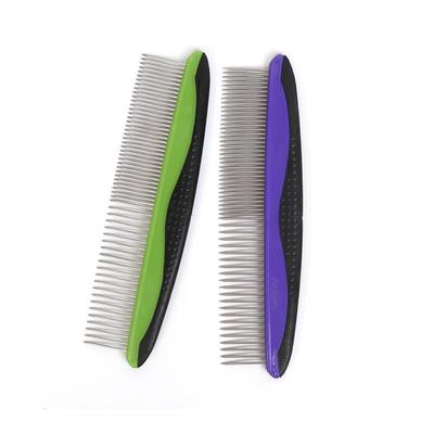 Stainless Steel Pet Comb: Purple Cat & Dog Bath Brush with Large/Small Tooth Needle