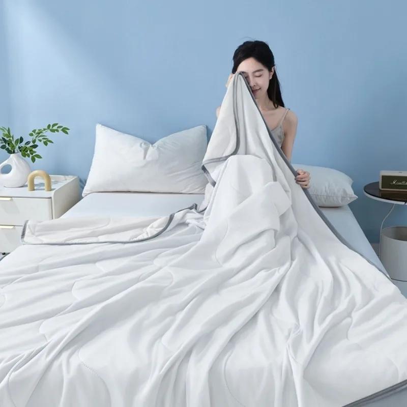

New solid color simple cool silk summer cool quilt single double air conditioner quilt summer air conditioner thin quilt 100x150cm 1pcs