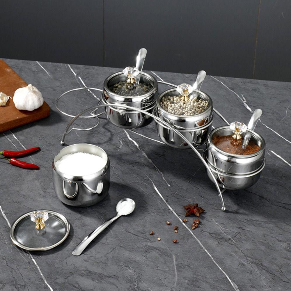 Stainless Steel Condiment Jar Set Light Luxury Spice Organizer  Countertop