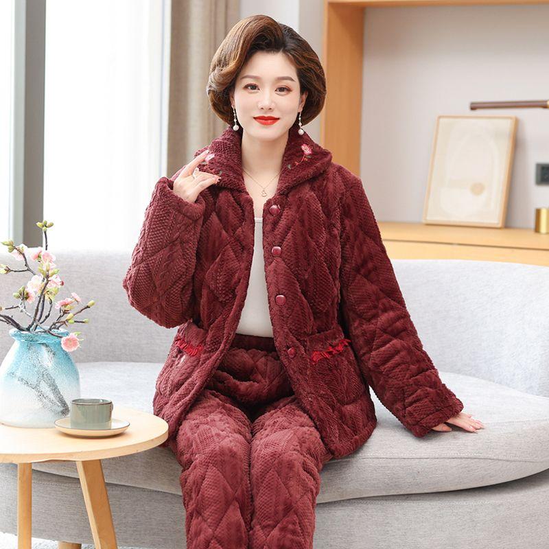

Осенне-зимний женский утепленный толстый коралловый флисовый комплект из пальто и брюк, теплый пижамный комплект из двух предметов, домашняя одежда 2XL