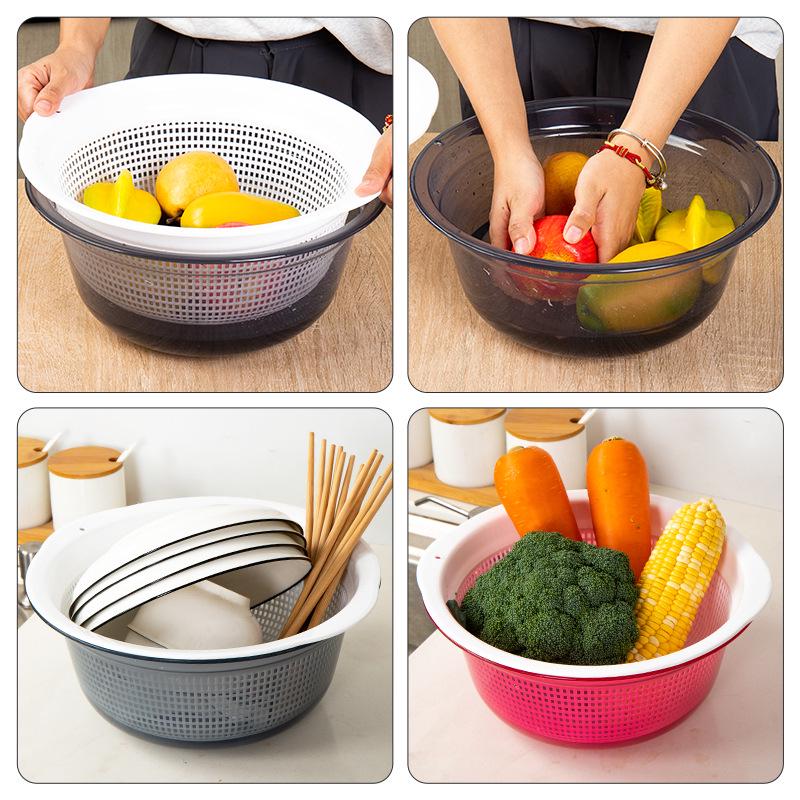 Large Kitchen Double-Layer Drain Basket with Lid for Fruit & Vegetable Washing and Storage