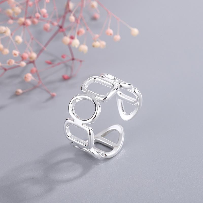 

Fashion Personality Ins Chain Stitching Hollow 925 Sterling Silver Jewelry Square Circular Geometric Opening Rings TYB464 серебряный