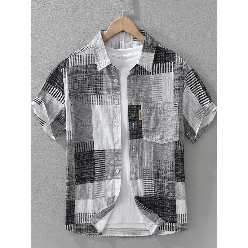 Summer Tokyo Hong Kong Style Trendy Short sleeve Shirts Men's Clothing Ruan Shuai Qing over Print Loose Casual Shirt New