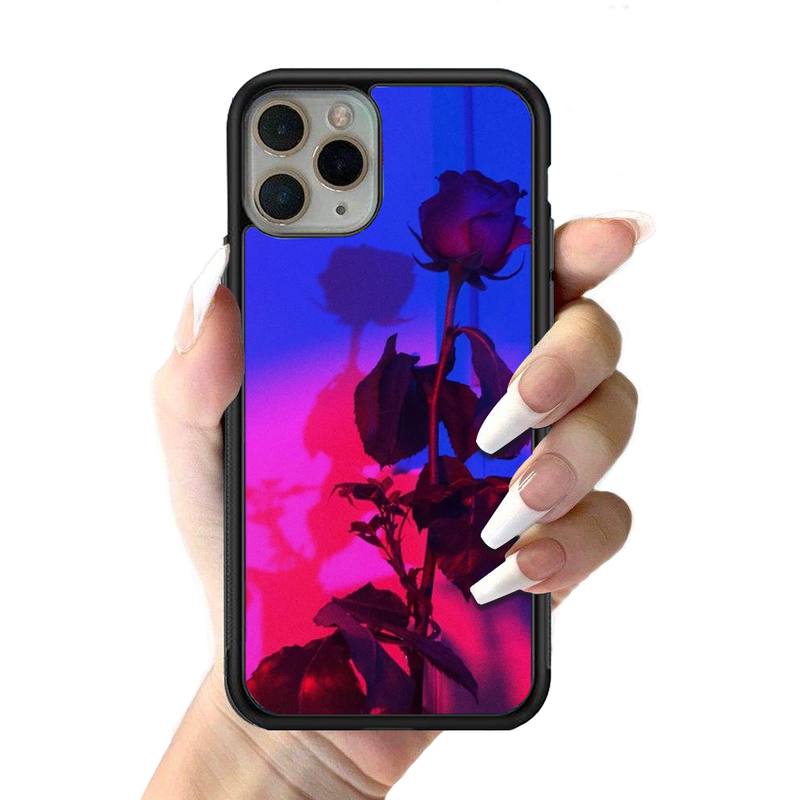 Aesthetics Purple Rose Phone Case Silicone PC+TPU Case for iPhone 11 12 13 Pro Max 8 7 6 Plus X SE XR Hard Fundas
