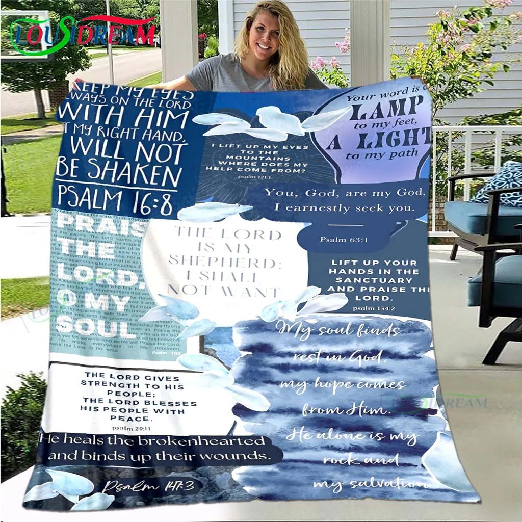 Fashion Bible Verses Jesus Pattern Blanket Flannel Thin Blanket Portable Home Travel Office Lunch Break Blanket Birthday Gift