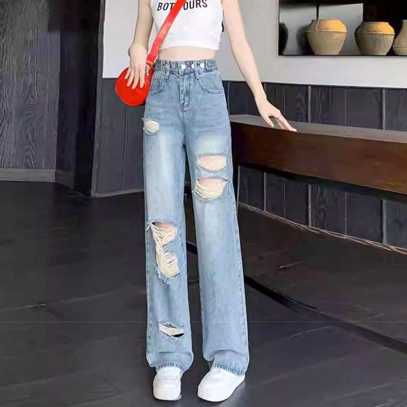 

Women s High-Waisted Wide-Leg Jeans with Unique Design and Adjustable Floor-Length Drape Small светло-синий