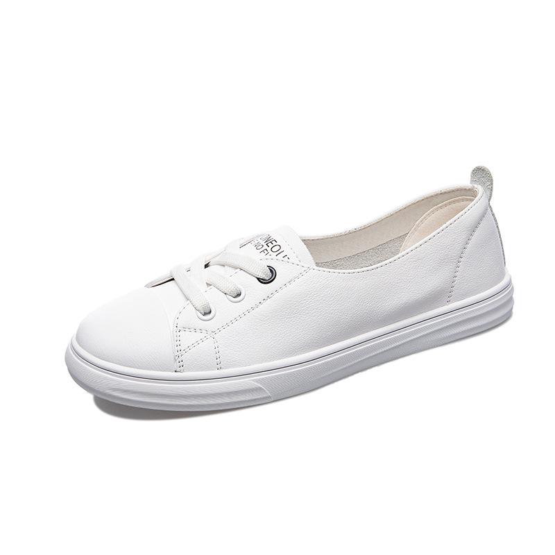 100% Genuine Leather Women White Shoes Flat Causal Soft Cow Leather Fashion Ladies Brand Slip-ons Shoes Comfortable