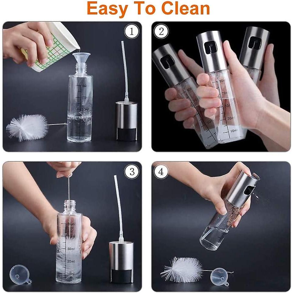 Pack Of 2 Oil Sprayer Bottles - Glass Bottle Vinegar Dispenser - With Scale, With Pastry Brush, Cleaning Brush And Oil Funnel (100ml)