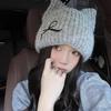 Cute Cat Ears Autumn And Winter Knitted Hat For Women Sweet Bow Embroidered Wool Hat Windproof Anti-Cold Ear Protection Cap