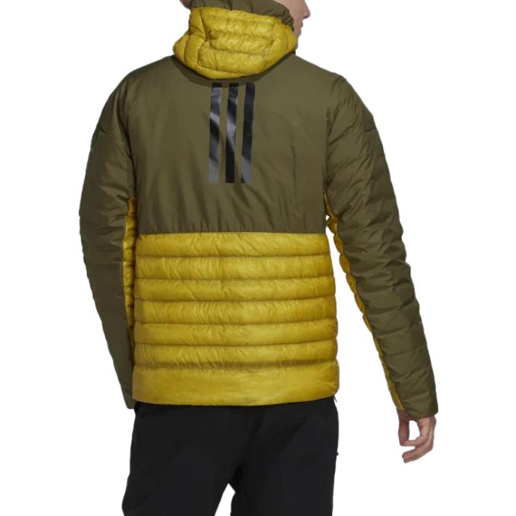 adidas Giacca Felpa con Cappuccio Trapuntata con Zip e Stampa Logo a Lettere Color Block Uomo Capispalla Pulse-Oliva HH9215
