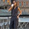 Zweiteiliges Set für Damen, Weste, ärmelloses Hemd, hohe Taille, Kordelzug, Hose, große Größe, modische Anzüge