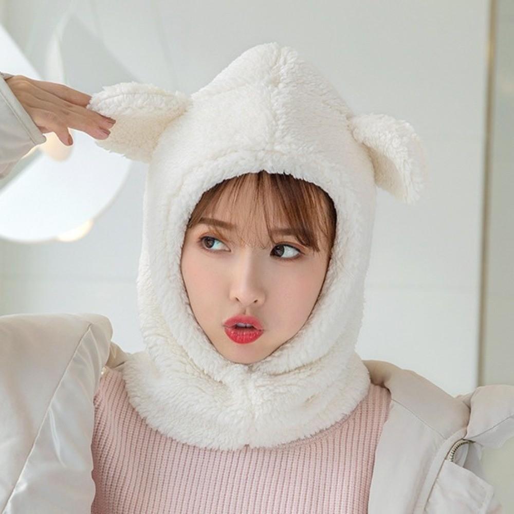Cute Bear Ear Hat Scarf Windproof Plush Hat Scarf Fashion Winter Warm Hedging Cap Outdoor