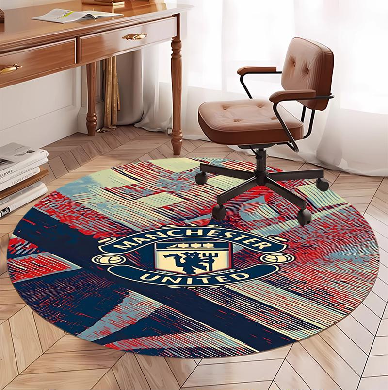 Manchester United F.C Pattern Round Rug, Indoor/Outdoor Mat, for Picnic, Gameroom, Bedroom, Office, Living Room, Home Decor Carpet, Birthday Gift