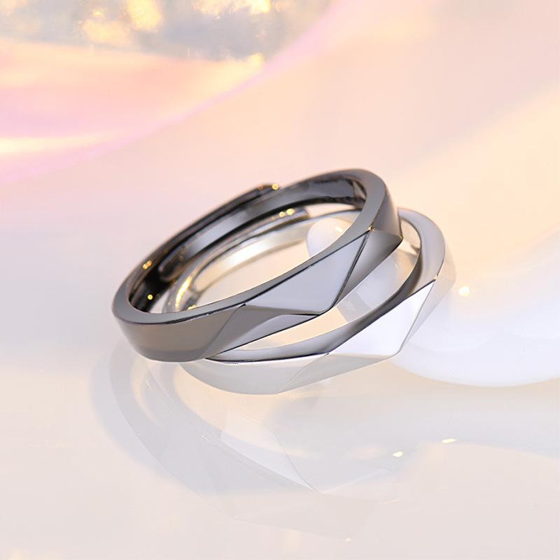 Fashion and Popular Simple Rhombus Student Tide Men and Women's Ring Creative Personality Black and White Rhombus Couple Ring