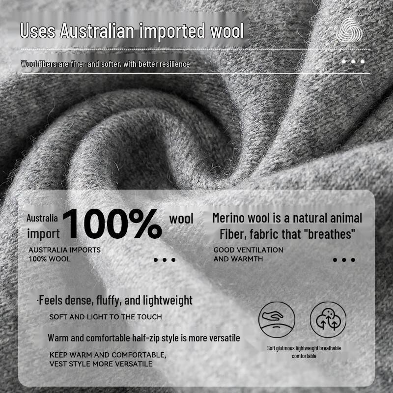 Hengyuanxiang Men's Pure Wool Half-Zip Sweater