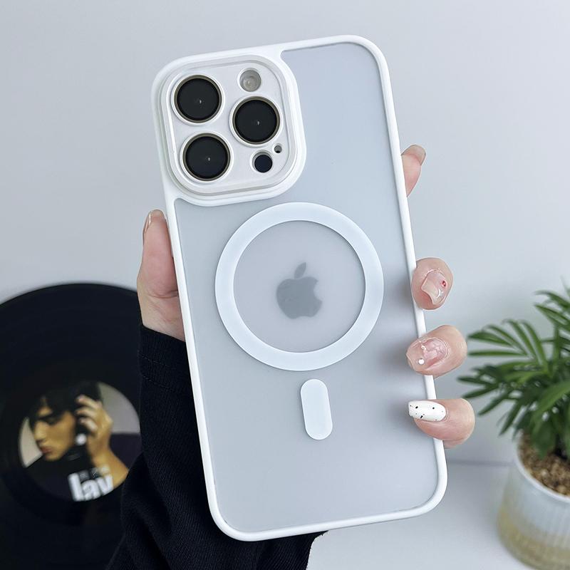 Capa de telefone ultrafina magnética fosca transparente para iPhone 11 12 13 14 15 16 Pro Max com carregamento sem fio Magsafe e película de lente