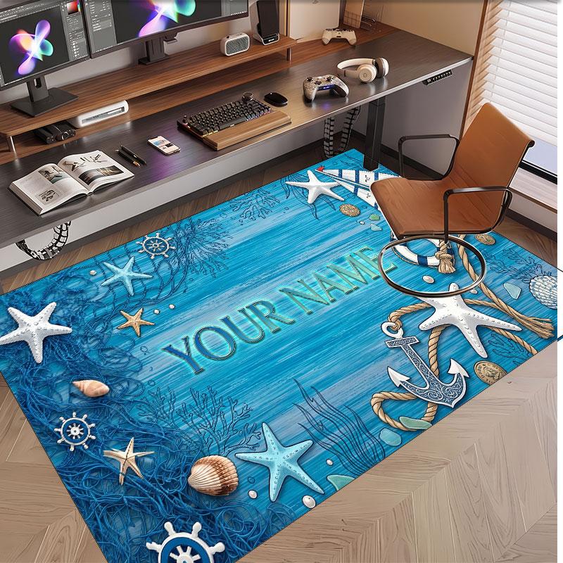 Fish Ocean Theme Soft Crystal Velvet Rug Custom Name & Text Print Non Slip Floor Rug for Bedroom Living Room